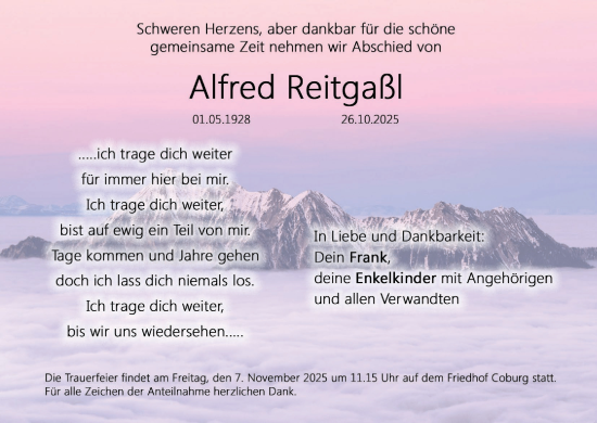 Anzeige von Alfred Reitgalßl von MGO Anzeige von Alfred Reitgalßl von MGO