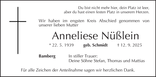 Anzeige von Anneliese Nüßlein von MGO