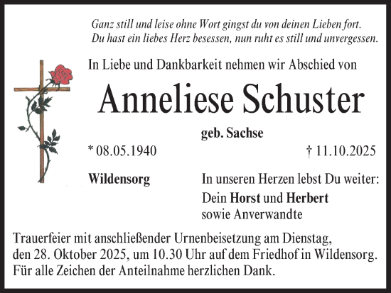 Anzeige von Anneliese Schuster von MGO Anzeige von Anneliese Schuster von MGO