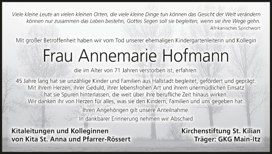 Anzeige von Annemarie Hofmann von MGO
