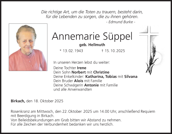 Anzeige von Annemarie Süppel von MGO Anzeige von Annemarie Süppel von MGO