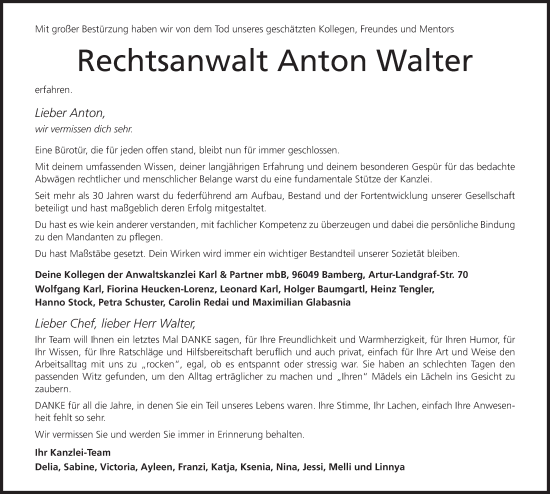 Anzeige von Anton Walter von MGO Anzeige von Anton Walter von MGO