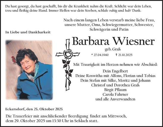 Anzeige von Barbara Wiesner von MGO Anzeige von Barbara Wiesner von MGO