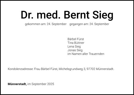 Anzeige von Bernt Sieg von MGO