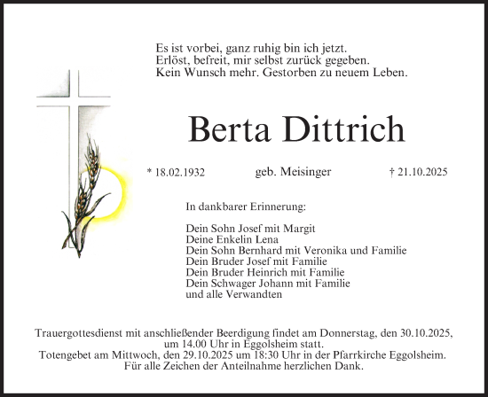 Anzeige von Berta Dittrich von MGO Anzeige von Berta Dittrich von MGO