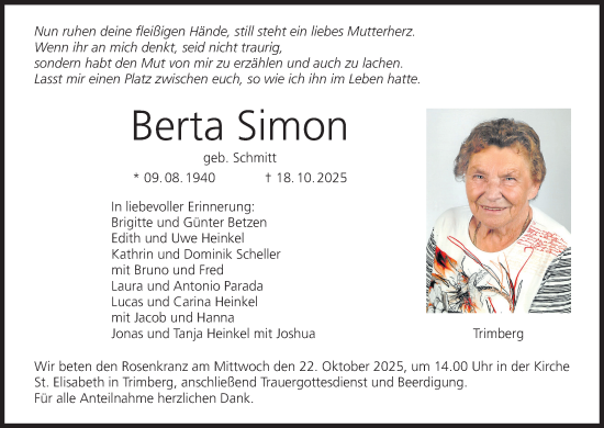 Anzeige von Berta Simon von MGO