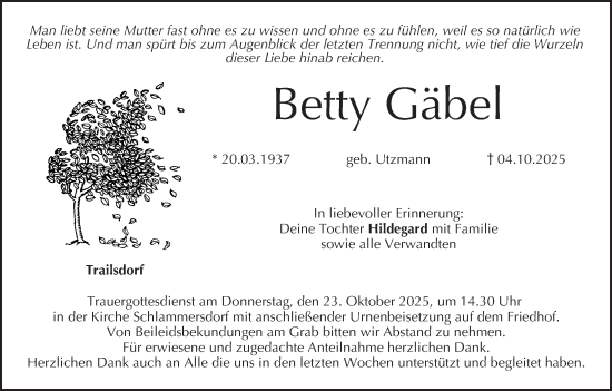 Anzeige von Betty Gäbel von MGO Anzeige von Betty Gäbel von MGO