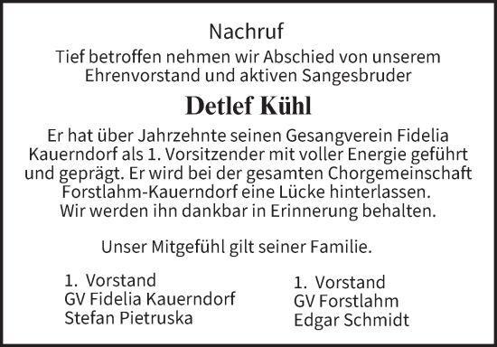 Anzeige von Detlef Kühl von MGO