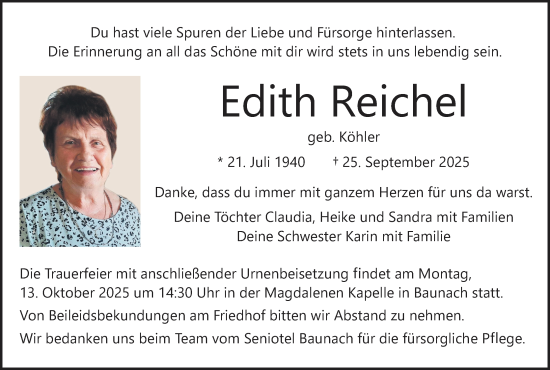 Anzeige von Edith Reichel von MGO