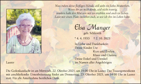 Anzeige von Elsa Manger von MGO