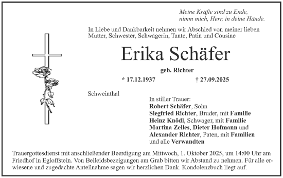Anzeige von Erika Schäfer von MGO