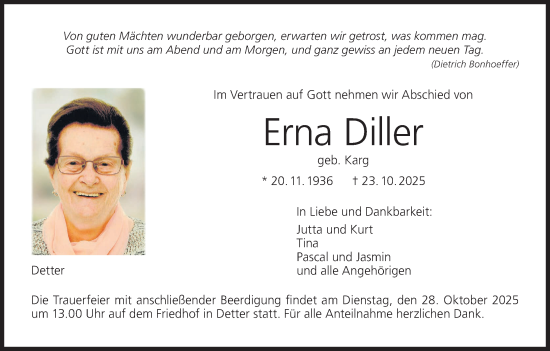 Anzeige von Erna Diller von MGO