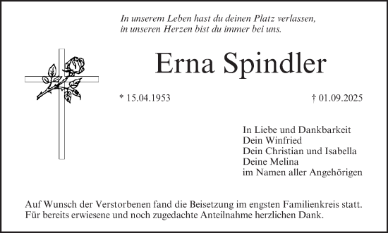 Anzeige von Erna Spindler von MGO