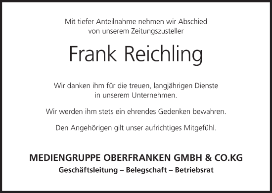 Anzeige von Frank Reichling von MGO Anzeige von Frank Reichling von MGO