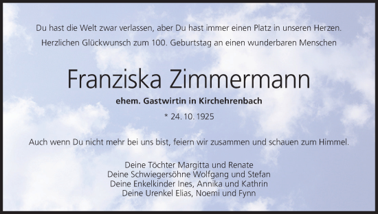 Anzeige von Franziska Zimmermann von MGO