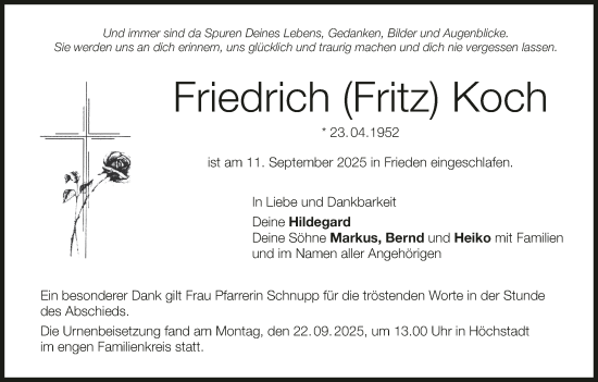 Anzeige von Friedrich Koch von MGO Anzeige von Friedrich Koch von MGO