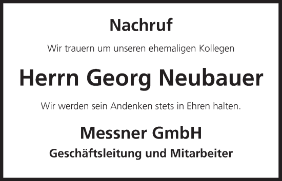 Anzeige von Georg Neubauer von MGO Anzeige von Georg Neubauer von MGO