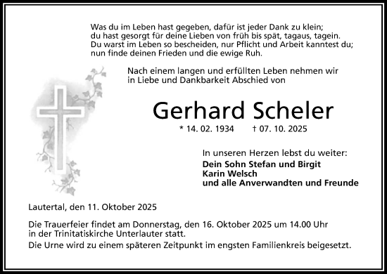 Anzeige von Gerhard Scheler von MGO Anzeige von Gerhard Scheler von MGO