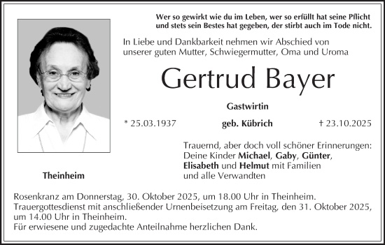 Anzeige von Gertrud Bayer von MGO Anzeige von Gertrud Bayer von MGO
