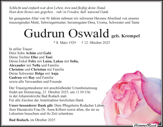 Anzeige von Gudrun Oswald von MGO Anzeige von Gudrun Oswald von MGO