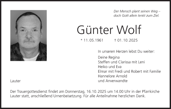 Anzeige von Günter Wolf von MGO