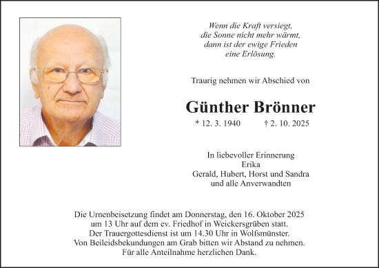 Anzeige von Günther Brönner von MGO