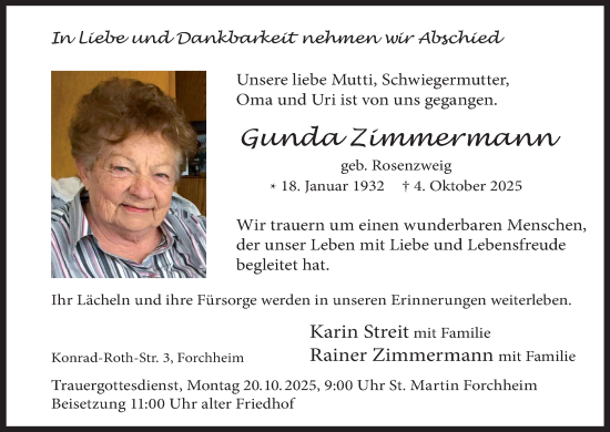 Anzeige von Gunda Zimmermann von MGO Anzeige von Gunda Zimmermann von MGO