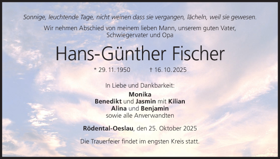 Anzeige von Hans-Günther Fischer von MGO Anzeige von Hans-Günther Fischer von MGO