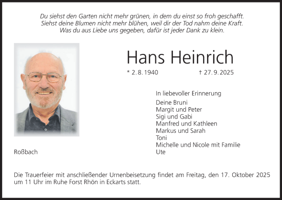 Anzeige von Hans Heinrich von MGO