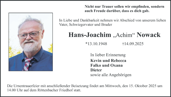 Anzeige von Hans-Joachim Nowack von MGO Anzeige von Hans-Joachim Nowack von MGO