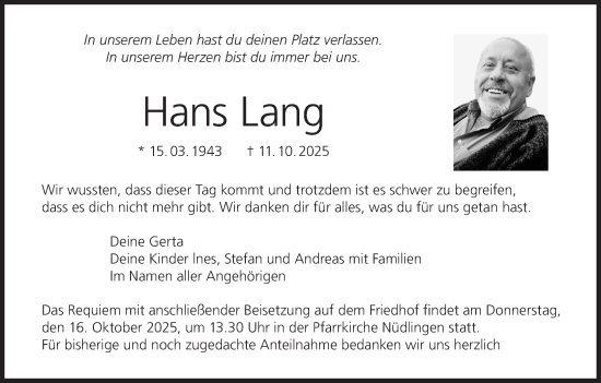 Anzeige von Hans Lang von MGO