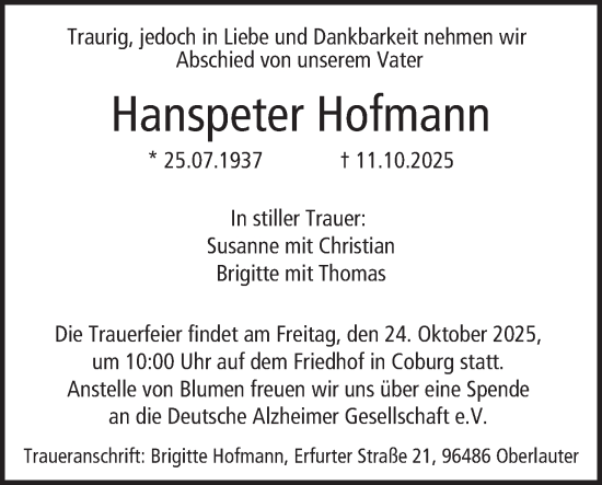 Anzeige von Hanspeter Hofmann von MGO Anzeige von Hanspeter Hofmann von MGO