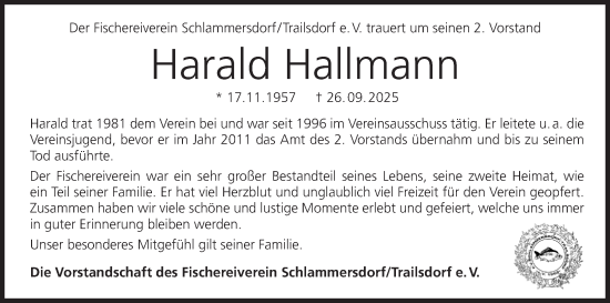 Anzeige von Harald Hallmann von MGO Anzeige von Harald Hallmann von MGO