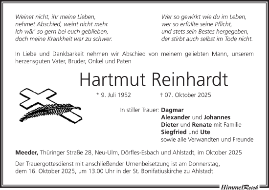 Anzeige von Hartmut Reinhardt von MGO Anzeige von Hartmut Reinhardt von MGO