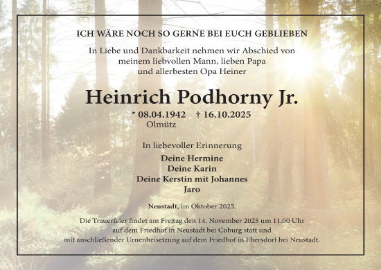 Anzeige von Heinrich Podhorny von MGO Anzeige von Heinrich Podhorny von MGO