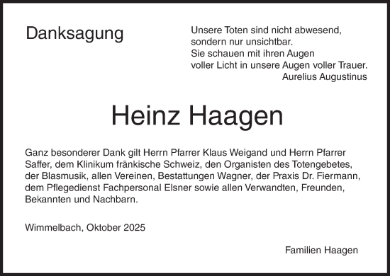 Anzeige von Heinz Haagen von MGO Anzeige von Heinz Haagen von MGO