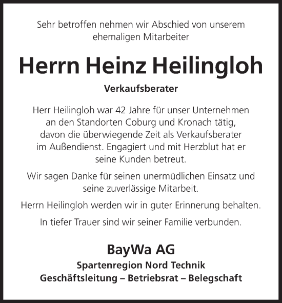 Anzeige von Heinz Heilingloh von MGO Anzeige von Heinz Heilingloh von MGO