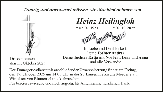 Anzeige von Heinz Heilingloh von MGO Anzeige von Heinz Heilingloh von MGO