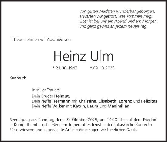 Anzeige von Heinz Ulm von MGO Anzeige von Heinz Ulm von MGO