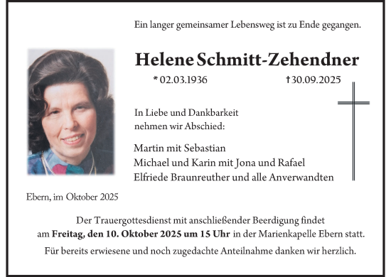Anzeige von Helene Schmitt-Zehendner von MGO