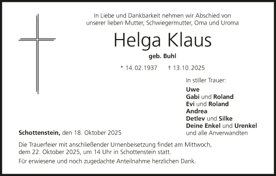 Anzeige von Helga Klaus von MGO Anzeige von Helga Klaus von MGO