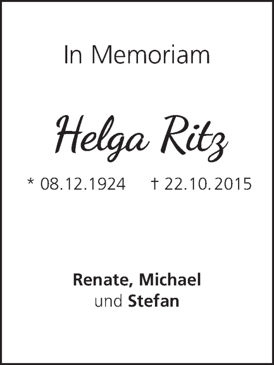 Anzeige von Helga Ritz von MGO