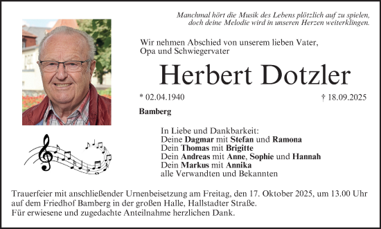 Anzeige von Herbert Dotzler von MGO