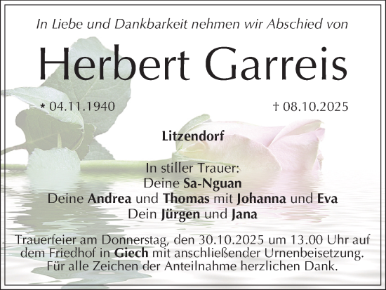 Anzeige von Herbert Garreis von MGO Anzeige von Herbert Garreis von MGO