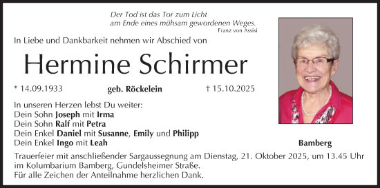 Anzeige von Hermine Schirmer von MGO