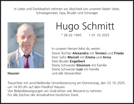 Anzeige von Hugo Schmitt von MGO Anzeige von Hugo Schmitt von MGO