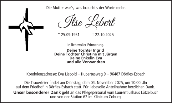 Anzeige von Ilse Lebert von MGO Anzeige von Ilse Lebert von MGO