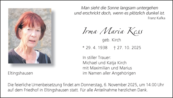 Anzeige von Irma Maria Kess von MGO Anzeige von Irma Maria Kess von MGO