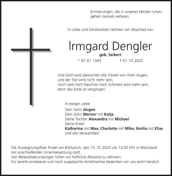 Anzeige von Irmgard Dengler von MGO Anzeige von Irmgard Dengler von MGO