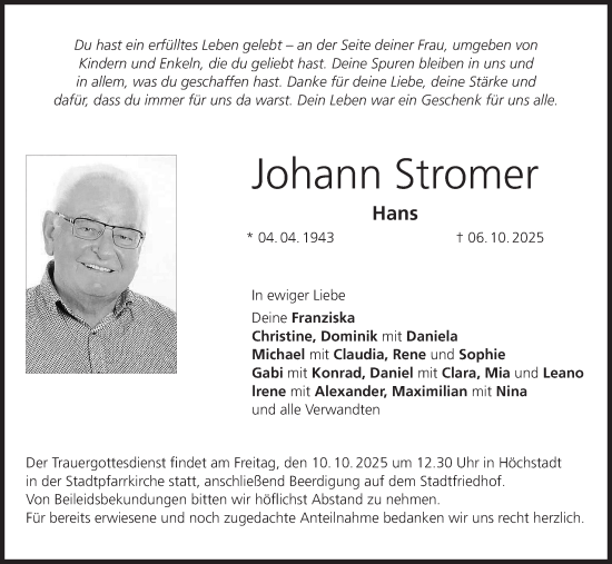 Anzeige von Johann Stromer von MGO Anzeige von Johann Stromer von MGO